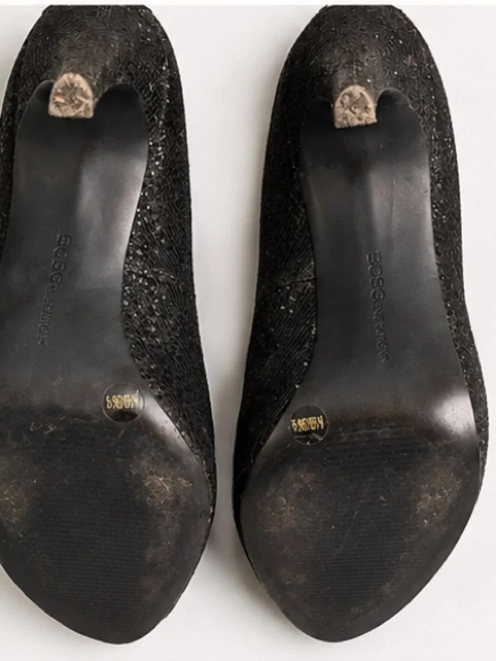 BCBGeneration Black Glitter Platform Stiletto Pumps | Size 6.5 / 36.5